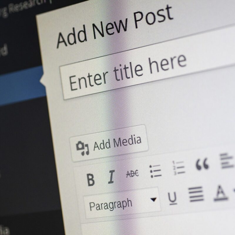 Capture d'écran du CMS WordPress en train d'ajouter un article de blog et cherchant des idées de contenus.