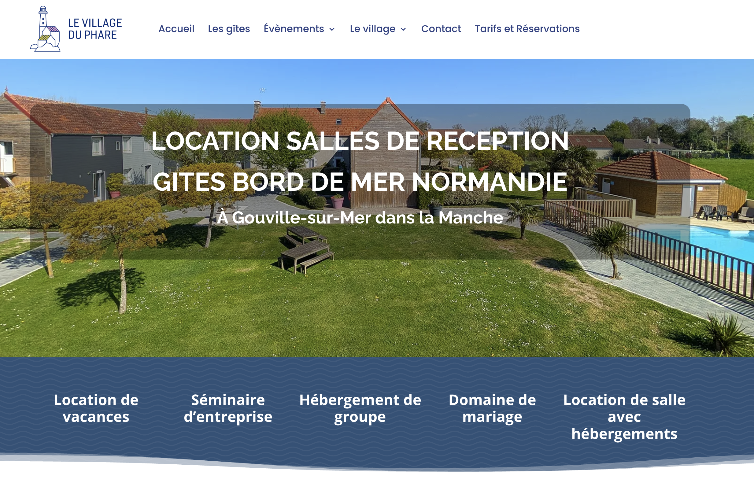 Page d'accueil du site du Village du Phare après refonte du site web.